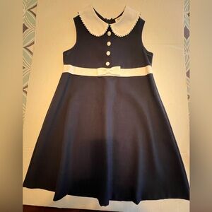 BONNIE JEAN NAVY BLUE & WHITE A-LINE DRESS W/PETER PAN COLLAR. SIZE 12